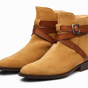 Handmade Camel Suede Jodhpur Boots: Men&#39;s Leather Ankle Boots