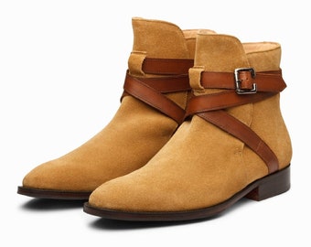 Handmade Camel Suede Jodhpur Boots: Men's Leather Ankle Boots