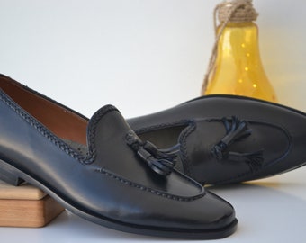 Handgefertigte Herren Schwarz Leder Loafers: Goodtime Welted Slip-Ons