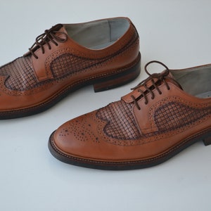 Bespoke Men&#39;s Handmade Brown Color &quot;Good Year Welted&quot; Genuine Leather Wing Tip Brogue Oxford Derby Shoes
