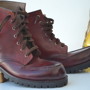 Handmade Men&#39;s Burgundy Calf Leather Hiking Boots - Vibram Sole