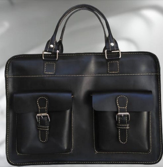 EchtLeder Laptoptasche Vorne zwei Taschen mit Haltegurten für