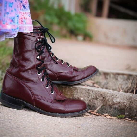 Classic Leather Lace-Up Boots in Burgundy 1460 Burgundy Smooth Leather Lace Up Boot – Posers Hollywood main image 2