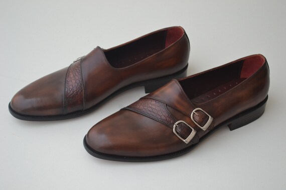 Handmade monk straps perfect for the season Handmade Handcrafted Brown Leather Chisel Toe Monk Strap  main image 4