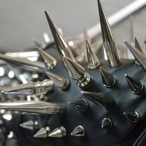 Men&#39;s Pure Leather Stylish Fashion Black Color Punk Silver Long Spiked Studded Cowhide Leather, Party Jacket, Biker Spike Men Jacket