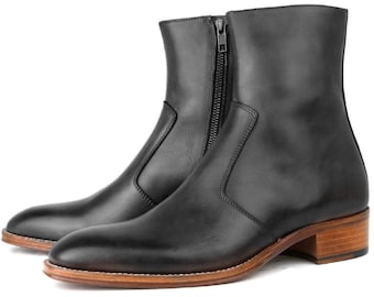 Botas de couro pretas feitas à mão: Botas Goodyear Welted Masculinas
