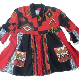 Vintage Upcycled Black Red Patchwork Sweater Dress Tunic Top sz L