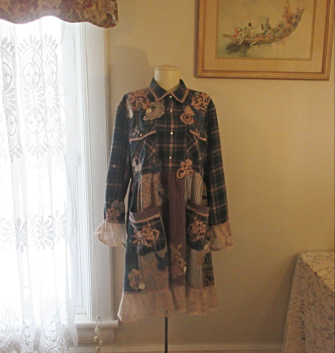 Vintage Upcycled Shabby Prairie Boho Rustic Plaid Shirt Dress - Etsy