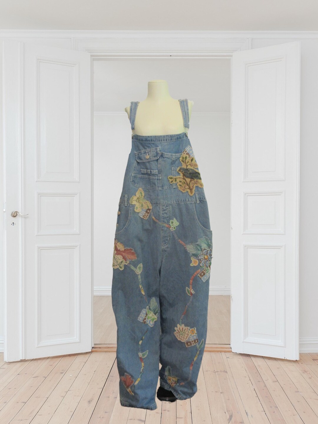 Rustic Overalls Vintage Restyled Rustic Garden Denim Overalls With Embroidery Szxl - Etsy