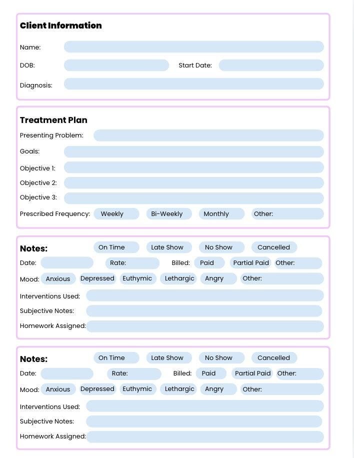 Comprehensive Therapy Session Notes Template PDF - Etsy