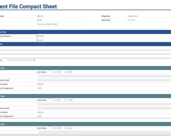 Client File Compact Sheet for Therapy Notes- Google Sheets Template