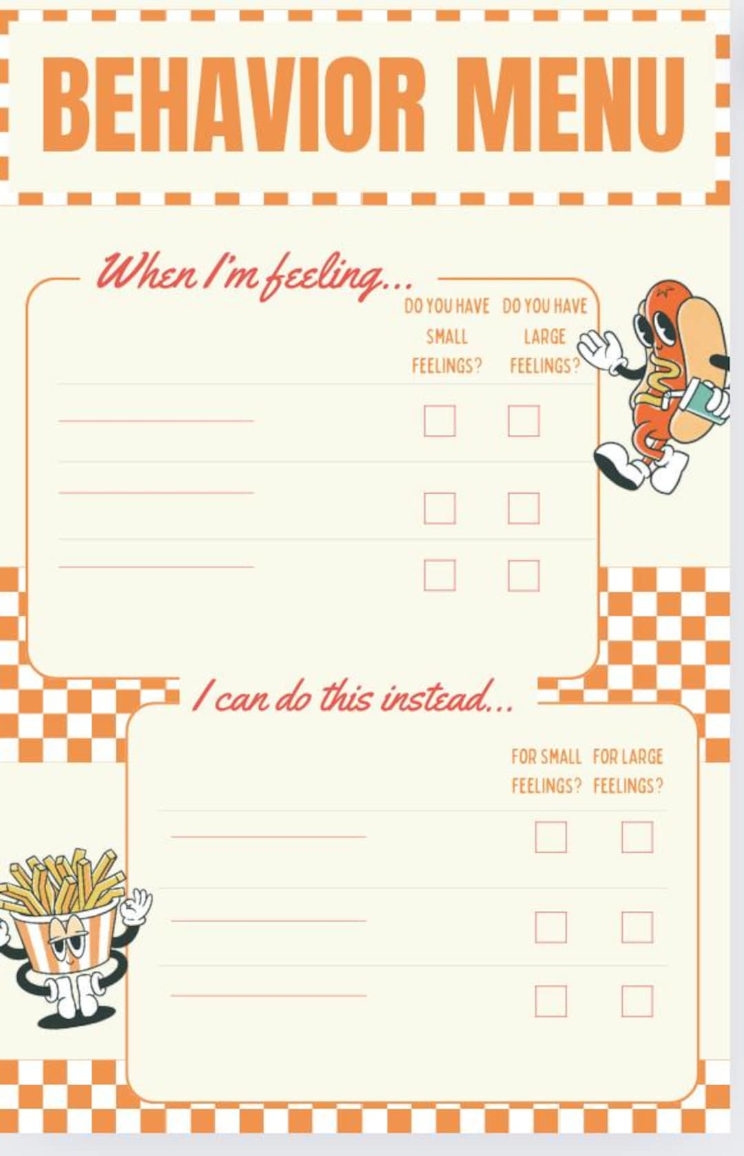 Behavior Menu for Kids Editable TEMPLATE - Etsy