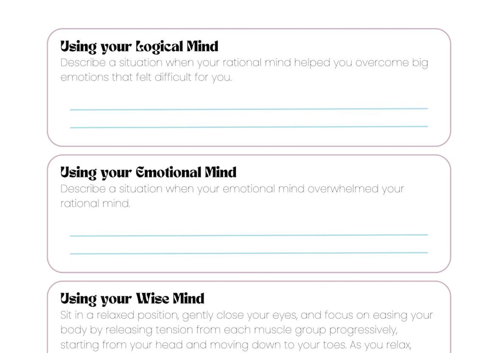 DBT Wise Mind Worksheet TEMPLATE Etsy