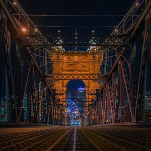 Roebling Bridge at Night, Cincinnati Ohio Photo Print, Urban Midwest Fine Art Wall Decor