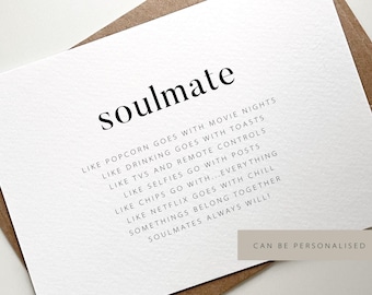 Soulmate Anniversay Card For Husband, First Anniversary Together, One Year Boyfriend Card, Personalised Love Card, Girlfiend, Wife, Partner