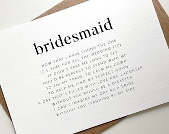 Bridesmaid Proposal Card, Will You Be My Bridesmaid Card, Bridesmaid Poem, Bridesmaid Quote, Maid Of Honour Card, Bridesmaid Card Friend