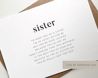 Birthday Card for Sister, Heartfelt Poem Card, Personalised Sister Birthday Card,  Meaningful Card for Her Special Day, Sister Birthday Card