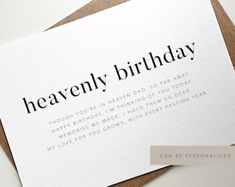 Tarjeta de cumpleaños celestial para papá, Tarjeta de cumpleaños para papá en el cielo, Tarjeta con poema conmemorativo, Tarjeta de recuerdo personalizada, Regalo de condolencia por la pérdida de un padre