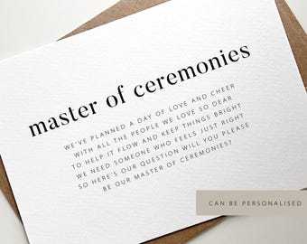 Tarjeta "¿Serás mi maestro de ceremonias?", Tarjeta de propuesta de maestro de ceremonias, Tarjeta para la fiesta de bodas, Tarjeta personalizada con el rol de la boda, Regalo para el maestro de ceremonias