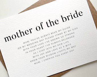 Mother Of The Bride Card, Mum On My Wedding Day Card, Mother Of The Bride From Daughter, Thank You Card, Mother Of The Groom
