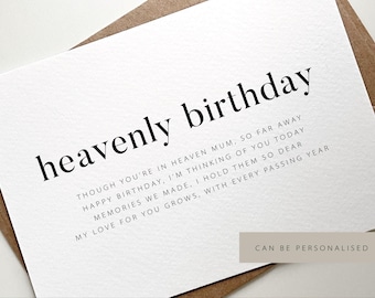 Heavenly Birthday Card, Card for Mum in Heaven, Memorial Poem Card, Heavenly Mum, Personalised Remembrance Card, Loss of Mum Sympathy Card