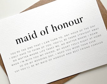 Maid Of Honour Proposal Card, Will You Be My Maid Of Honour, Maid of Honour Poem, Best Friend Maid Of Honour, Sister Maid Of Honour Card