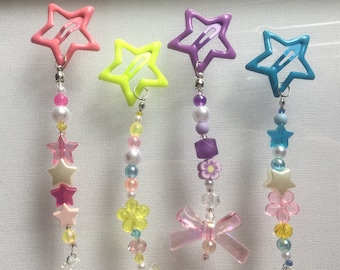 Star Hair Clips / Beaded Star Hair Clips / Star Fairycore Cottagecore y2k Kawaii Accessorized Hair Clips / Gifts for Her