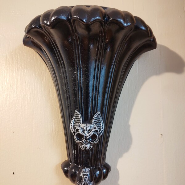 Set of two, large metal wall planters, gothic bat skull decor