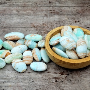 Wholesale Lot of Caribbean Calcite Palm Stone (6 -10 Pcs), Blue Caribbean Calcite (45mm - 90mm), Calming Stones
