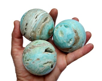 Blue Aragonite Sphere Lot (55mm-70mm), Crystal Healing Stones
