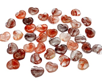 Corazones de cristal de cuarzo fuego, gemas de bolsillo abultadas (30 mm) - 10 unidades