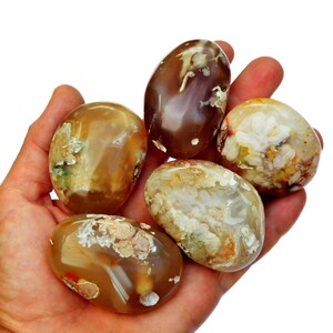 Sakura Flower Agate Palm Stone (50mm - 80mm) , Cherry Blossom Agate, Worry Stones, Flower Agate Druzy