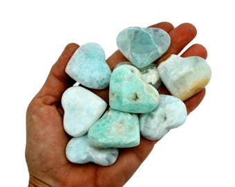 Caribbean Calcite Heart Crystal – Aqua Blue, Mint Green (35mm - 40mm)