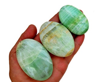 Piedra de palma de calcita de pistacho (45 mm - 95 mm) – Calcita natural color espuma de mar, sanación del chakra de la garganta