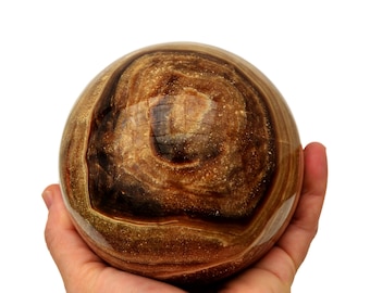Chocolate Calcite Sphere – Banded Mineral Ball, Root Chakra Crystal (60mm-100mm)