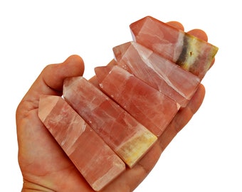 Obélisque en calcite rose naturelle (60 g - 170 g), tour de calcite rose, cristaux polis