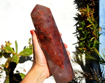 XXXL Fire Quartz Tower, Hematoid Quartz Point, Large Crystal Obelisk