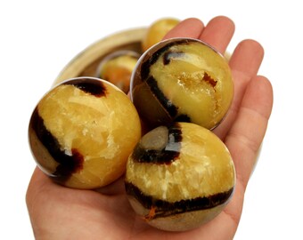 Esfera Septariana Amarilla (40 mm - 65 mm), Bola Septariana Natural, Chakra Raíz y Sacro, Disponibilidad al por Mayor