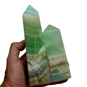 Obelisco de calcita de pistacho (250 g - 550 g), torre grande de calcita de espuma de mar, piedras de calcita natural