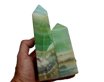 Obelisco de calcita de pistacho natural – Torre de calcita espuma de mar