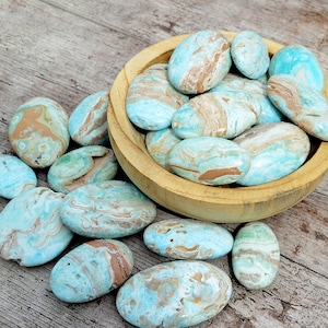Blue Aragonite Palm Stone (6 -10 Pcs), Wholesale Lot (50mm - 80mm), Aragonite Bulk Stones