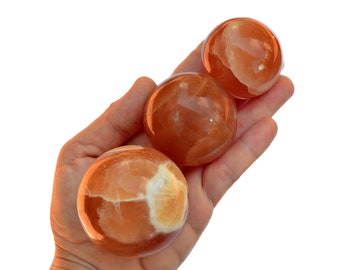 Natural Honey Calcite Ball (45mm - 55mm), Banded Calcite Mineral Sphere, Sacral Chakra Healing Crystals