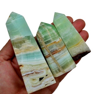 Cristal de torre de calcita de pistacho (100 g - 250 g), obelisco de calcita verde natural, calcita de espuma de mar