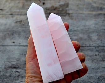 Pink Mangano Calcite Obelisk Crystal (200g - 800g), Natural Calcite Points, UV-reactive