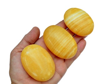 Piedra de palma de calcita naranja (50 mm - 70 mm), chakra sacro y del plexo solar, cristal mineral