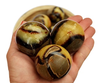 Septarian Sphere Stone (5-6 Pcs), Yellow Septarian Crystal Ball (40mm - 60mm), Bulk Carving Stones