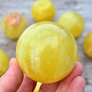 Wholesale Lot of Lemon Calcite Crystal Sphere (3-6 Pcs), 1 Kg Yellow Calcite Bulk Minerals, Hand Polished Calcite