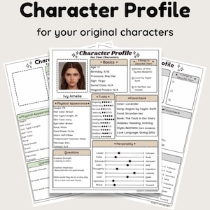 Karakterprofiel || Digitaal of afdrukbaar origineel karakterprofiel voor schrijvers, voor verhalen of romans, Writer PDF, GoodNotes PDF