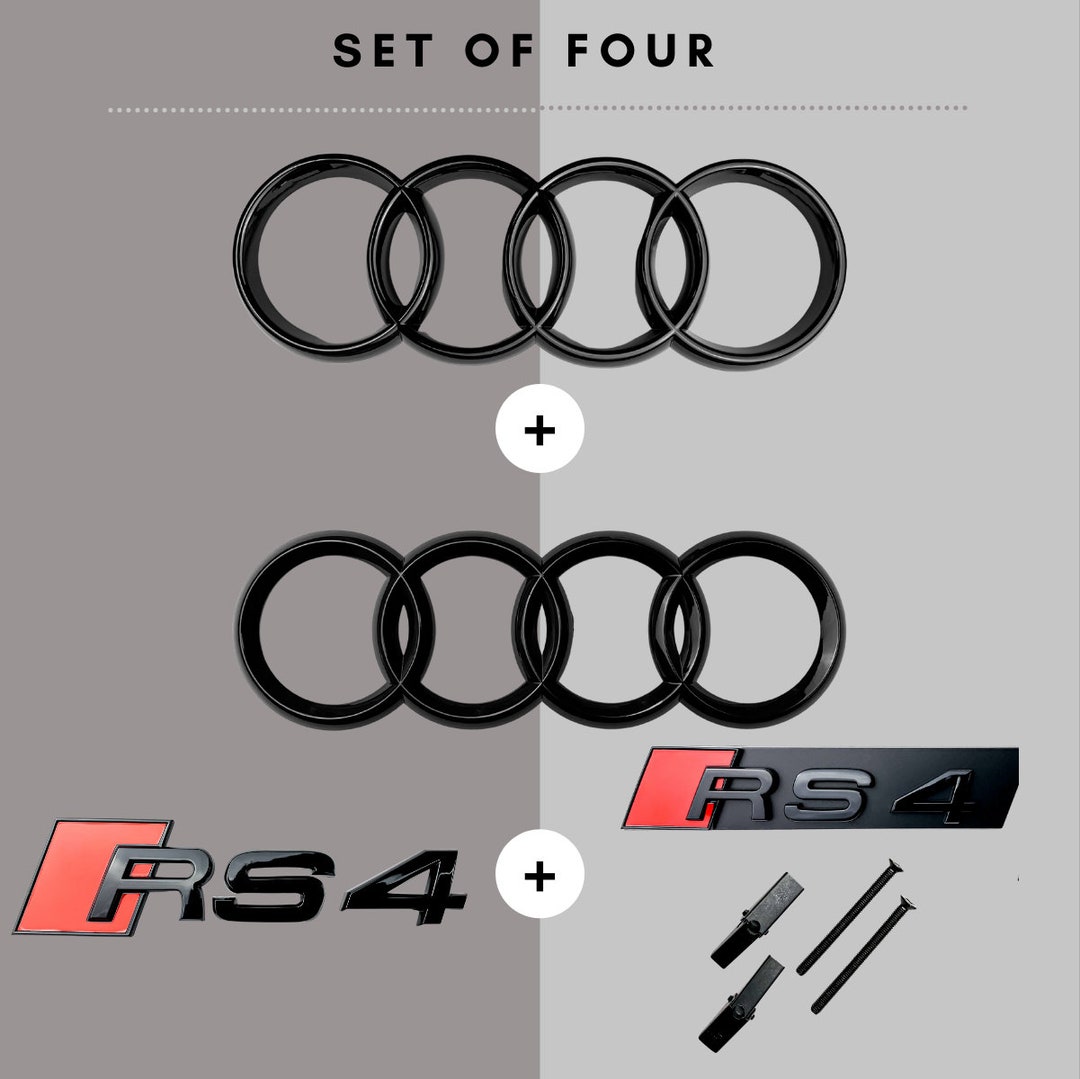Audi RS4 Gloss Black Set Kit of Badges Front Rear Rings Badge Etsy