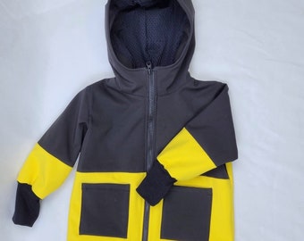 Jacket Black with Yellow (FLY collection). Softshell jachet for kids. Softshell. Outdoor jacket. softshell jacket with zip, rain jacket, w